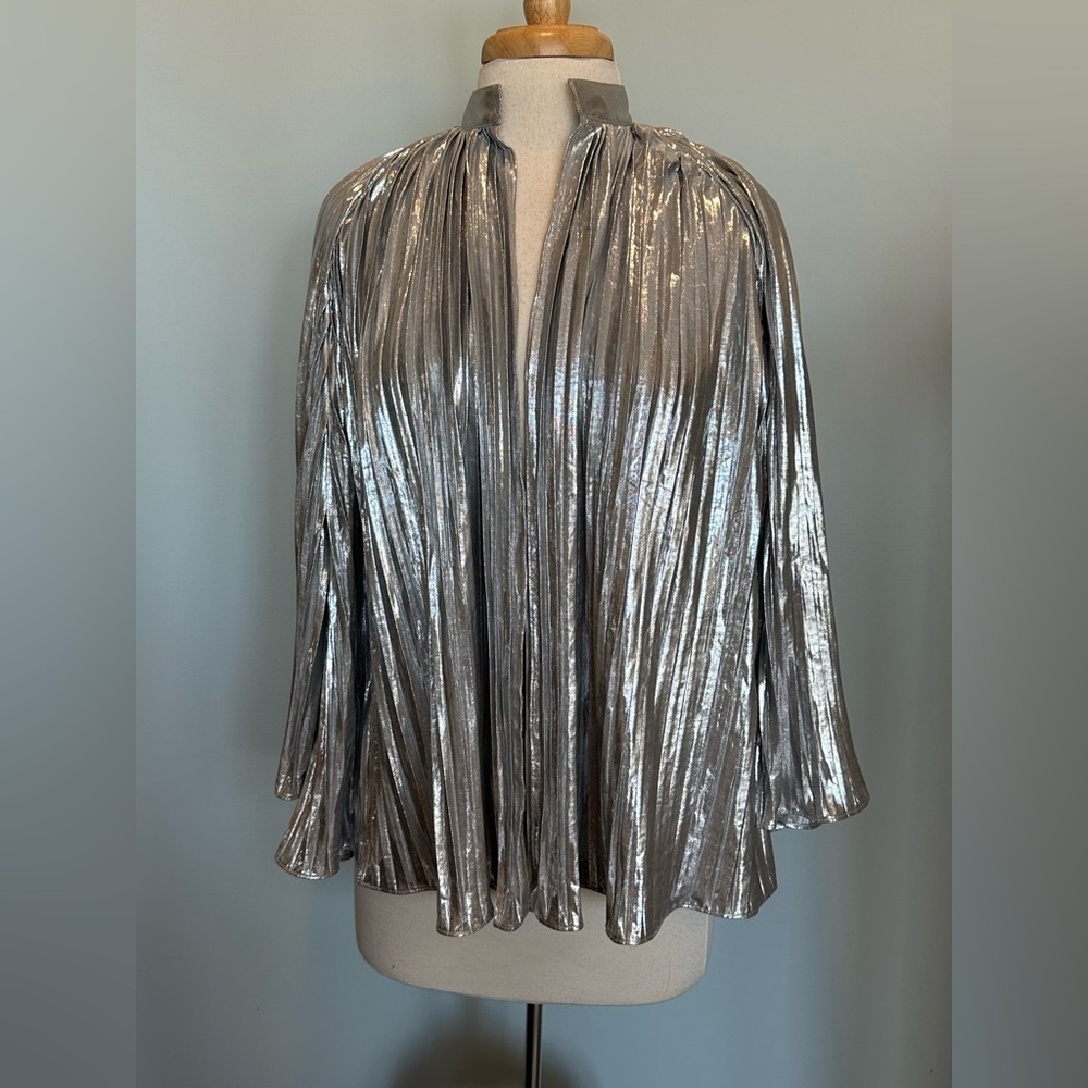 Savage X Fenty Pleated Silver metallic Lame Bed Jacket size XS/S party cover up
